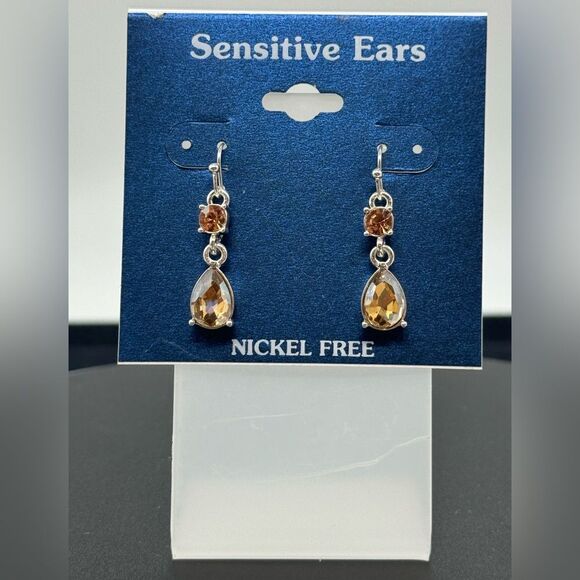 Silver Drop Crystal Stone dangling Citrine 1.5 in - Picture 3 of 5